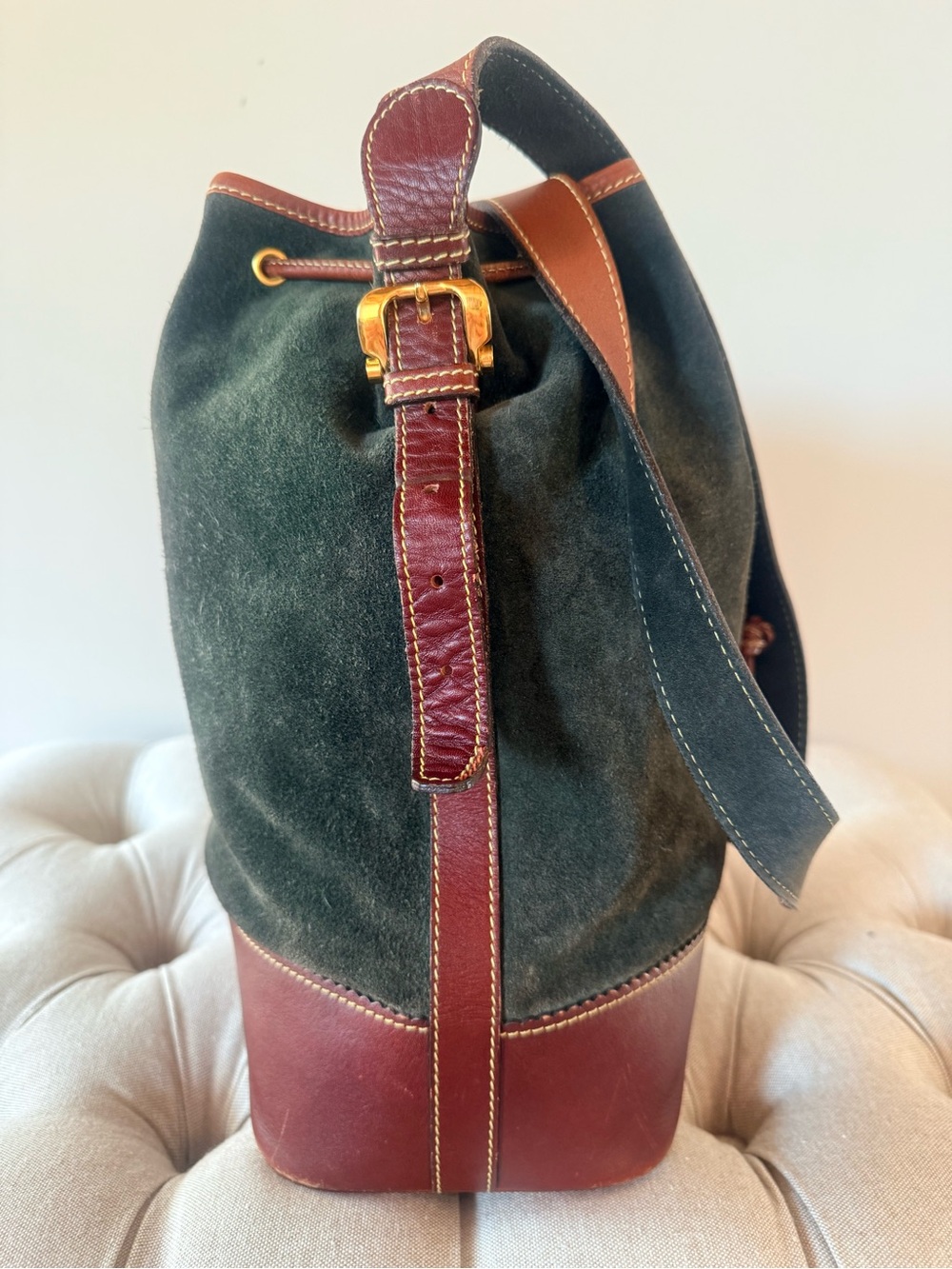 LOEWE Vintage 1985 Caza Cordoban Suede Balloon Bucket Bag Forest Green - Picture 5 of 16